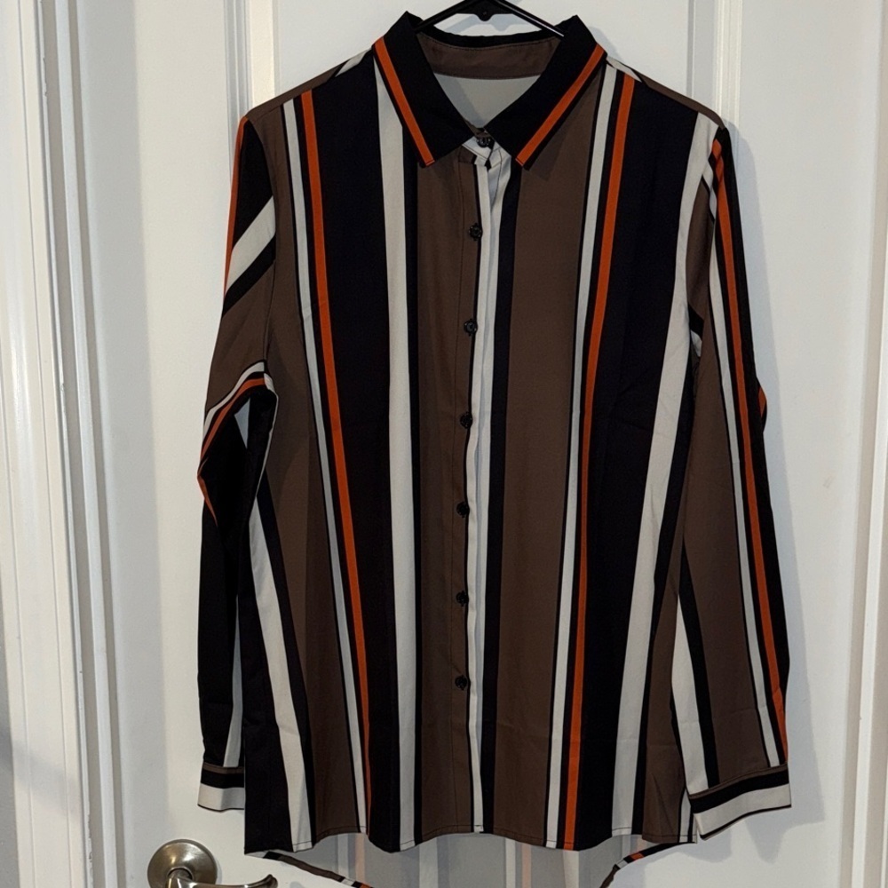 SHEIN - Women’s Multicolor Striped Button Down Shirt, Size Large